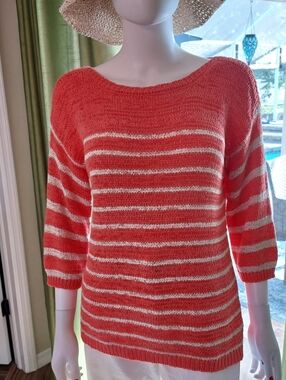 Jones New York Sport Coral & Cream Striped Knit Sweater : Women Sz. L